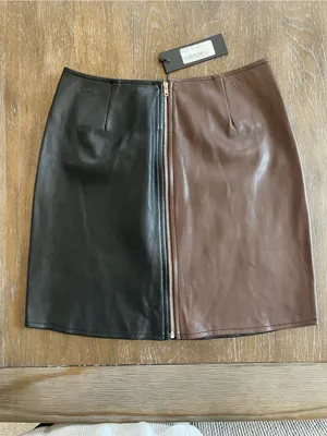 Motel Rocks Two-Tone Faux Leather Mini Skirt in Black and Brown thumbnail 2