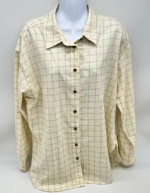 Universal Thread Women’s Cream Plaid Button Down 100% Cotton Shirt-Size M thumbnail 1