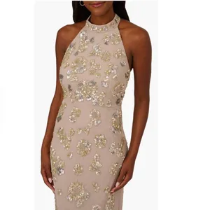 Adrianna Papell Sequin Floral High Neck Column Gown, Size‎ 8, Marble/Mauve, NWT thumbnail 16