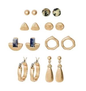 NWT Universal Thread Jasper Aventurine Stud Earring Set Gold / Blue thumbnail 1