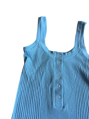 Intimately Free People Blue Henley Tank Top Stretchy Textured Fitted Medium NWT thumbnail 4