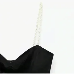 NWT Zara Black Satin One Strap Dress Size XS. Pearl strap with white heart beads thumbnail 5