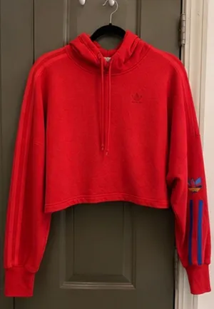 Adidas Women’s Red Cropped Hoodie Sweatshirt thumbnail 1