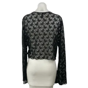 H&M Divided Women's Black Butterfy Lace V-neck Long Sleeve Sheer Crop Top Sz XL thumbnail 3