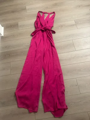 Express‎ silk feeling fuscia purple pink jumpsuit size large thumbnail 2