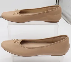 Feetsing Ballet Flat Womens 9 Round Toe Bow Accent Tan Nude Slip On Excellent thumbnail 1