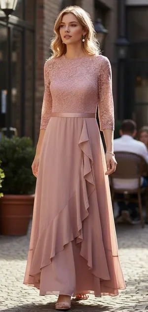 Miusol Womens XXL‎ Pink Maxi Dress Lace Ruffle High Low Evening Gown Wedding NEW thumbnail 1