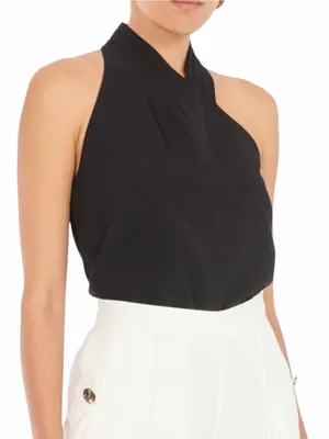 Milly Preston Cady Halter Top Black Asymmetrical Neck Sleeveless Top SMALL thumbnail 3