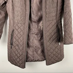 GALLERY Brown Quilted Puffer Faux Fur Zip Hoodie Zipper Lined Coat, Size. Medium thumbnail 11