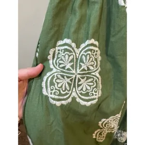 CIEBON Serbita green white Embroidered tiered peasant Dress Size Small Linen thumbnail 6