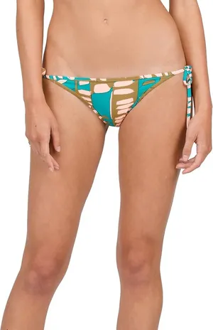 Volcom Bikini Bottom SZ Medium New Wave Brown Abstract Boho Surf Skater Swim NEW thumbnail 1