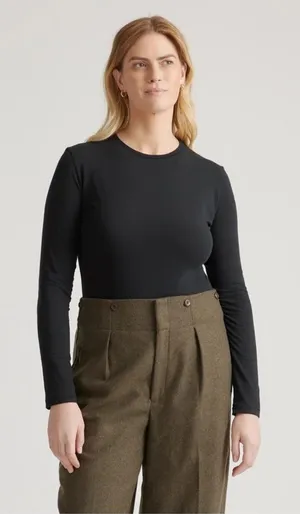 QUINCE Black Stretch Cotton Jersey Long Sleeve Bodysuit thumbnail 1