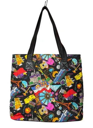 VTG 1991 Nicole Miller Paris France French‎ Themed 100% Silk Tote Bag Leather thumbnail 1