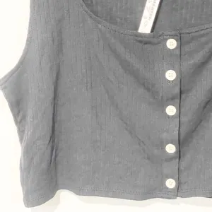 Madewell Size XL Black Ribbed Cropped‎ Button Front Tank NEW thumbnail 2