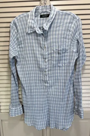 Lauren Ralph Lauren White/Blue Button Up Long Sleeve Shirt Size‎ L thumbnail 1
