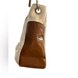 I Medici Firenze Italian White & Brown Genuine 100% Pebbled Leather‎ Handbag thumbnail 3