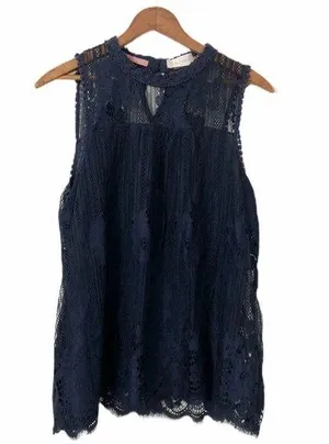 Altar’d State Blue & Black Lace Sleeveless Blouse thumbnail 1