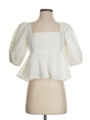 Buddy Love White Floral Lace Square-Neck Peplum Top thumbnail 1