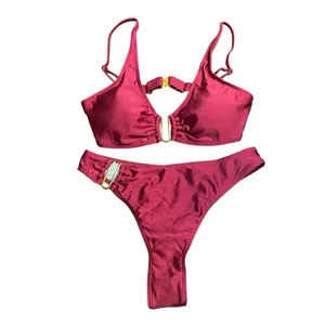 Beach Style Swimsuit Women’s Small Sexy Halter Swimwear Solid Thong Bikini thumbnail 14