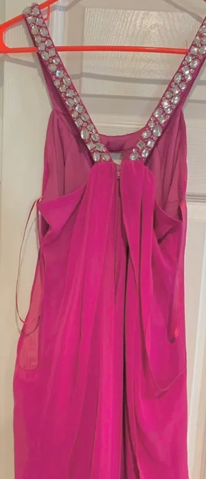 hailey logan Adrianna Papell hot pink( Fuchsia)rhinestone Chiffon short dress 7 thumbnail 9