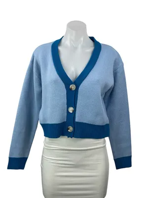 Princess Polly Zaynah Blue Long Sleeves Knit Cropped Cardigan Sweater Top XS thumbnail 1