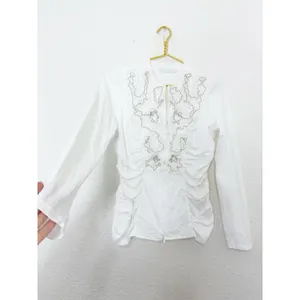 Anne Fontaine White Pima Cotton Ruffle Zip Up Night Top Size 42 thumbnail 10
