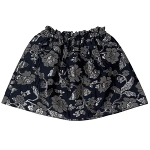 Zara Woman Navy Silver Floral Jacquard Metallic Mini Skirt Elastic Waist Size‎ M thumbnail 2
