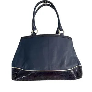 Coach Park Elevated Navy Leather Snakeskin Trim Carryall Shoulder Bag thumbnail 5