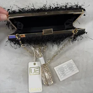 Urban Expressions Black Fringed Eyelash Clutch Gold Chain Crossbody Bag NEW thumbnail 5