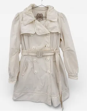 Esprit Trench Coat Ivory Cream Double Breasted Belted Y2K Waterproof Medium thumbnail 1