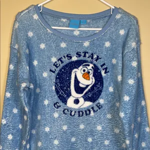 NWT Disney Frozen Women's Olaf Cuddle Fleece Soft Cozy Blue White Sweater thumbnail 2