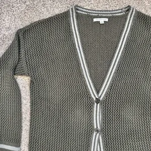 American Eagle Women's Green Open Knit Varsity Button Long Cardigan thumbnail 7