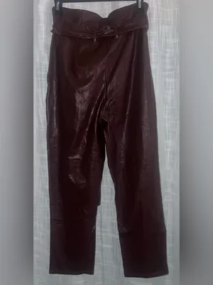 NWOT Commando Faux Leather Paperbag Waist Pants in Oxblood Belt size small thumbnail 7