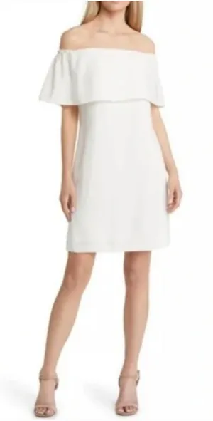 Charles Henry‎ White Off Shoulder Mini Shift Dress Summer Bridal Size XS thumbnail 1