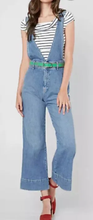 Free People Light Blue Denim Wide-Leg Jumpsuit thumbnail 1