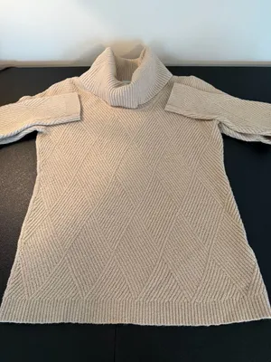 Calvin Klein Beige Herringbone Cowl Neck Knit Sweater S thumbnail 1