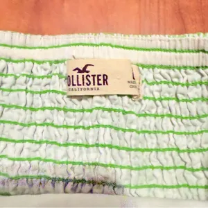 HOLLISTER Y2K Striped Strapless Babydoll Top Ribbon Lime Green and White Large‎ thumbnail 4