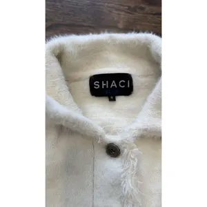 SHACI BLUE Ivory Fuzzy Trucker Sweater Jacket Oversized Distressed S Small 2655 thumbnail 7