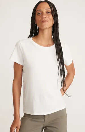Marine Layer Short Sleeve Crew T-Shirt Women’s Sz M Solid White Cotton USA Made thumbnail 1
