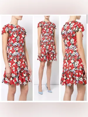 Alice + Olivia Imani Red Fit Flare Guipure Lace Overlay Floral Mini Dress Red 2 thumbnail 2