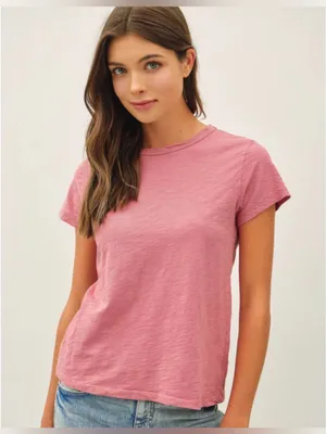 LOFT Women's Pink 100% Cotton Crewneck T-Shirt Short Sleeve Casual Top Medium thumbnail 1