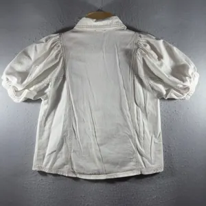 3157 | Entro Puff Sleeve Contrast Stitch Cottagecore Top White Womens M thumbnail 2