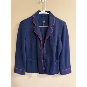 GAP Navy Blue Blazer Jacket‎ Red Piping Button Front Women's Size S thumbnail 3