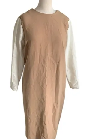 ASOS Womans Colorblock Tan White Long Sleeve Dress Size 10 thumbnail 1