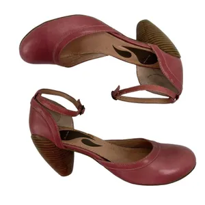 JUMP 7.5 Bayke Pink Leather Ankle Strap Cone Heel dOrsay Pumps Retro Style thumbnail 2