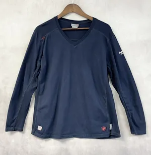 Ariat Womens FR AC Long Sleeve Work Shirt XL Navy Flame Resistant Cotton CAT 2 thumbnail 1