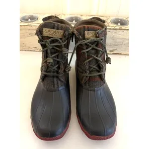 Sperry Duck Boots Womens Size 9.5‎ Plaid Wool Saltwater Gray Waterproof STS95922 thumbnail 4