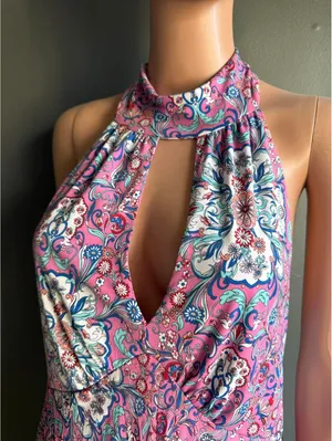 Pink Floral Halter Neck Mini Dress by Bisou Bisou thumbnail 2