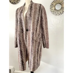 Blank NYC Python Print Faux Suede Longline Duster Coat Neutral Taupe Womens Sm thumbnail 8