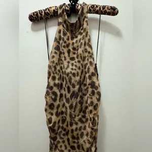 NWT Zara animal print leopard tulle ruched dress large thumbnail 6